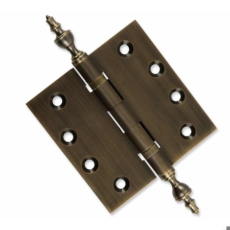 Embassy 4 x 4 Solid Brass Ball Bearing Hinge, Antique Brass Finish Urn Tips 4040BBUS5U-1